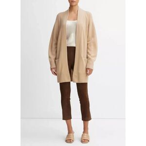 Vince Cashmere Open Front Cardigan Long Sleeves Pockets Camel Size Small